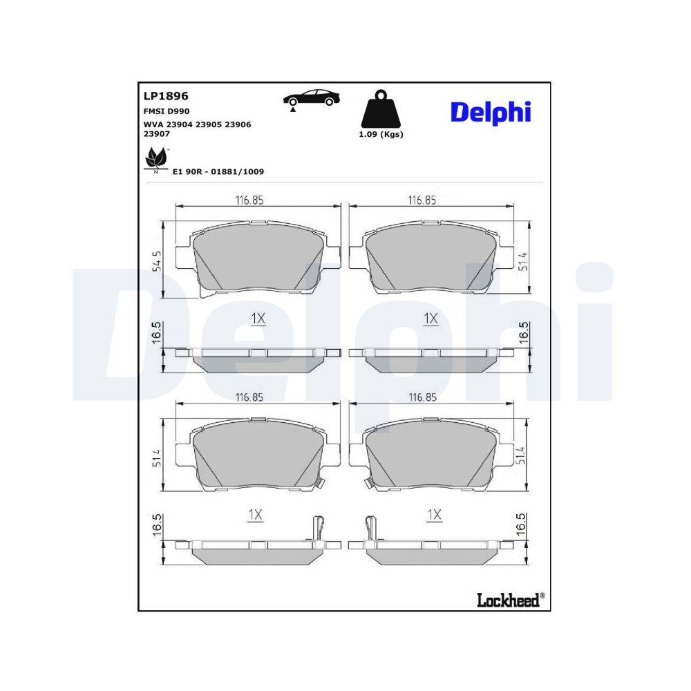 DELPHI LP1896 Bremsbelagsatz, Scheibenbremse für TOYOTA ASTON MARTIN GEELY