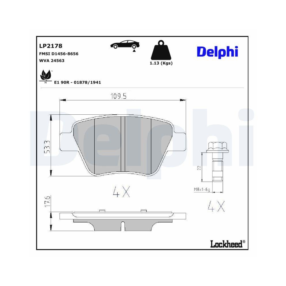 DELPHI LP2178 Bremsbelagsatz, Scheibenbremse f&uuml;r AUDI SEAT SKODA VW, Hinterachse