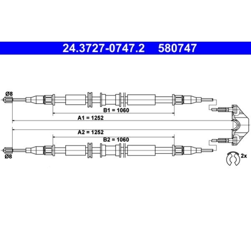 Seilzug, Feststellbremse ATE 24.3727-0747.2 f&uuml;r OPEL VAUXHALL, hinten