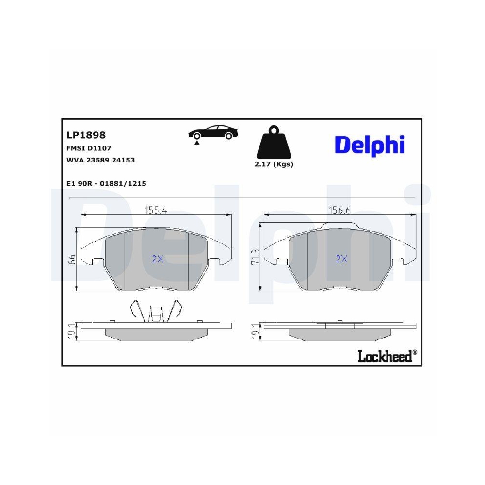 DELPHI LP1898 Bremsbelagsatz, Scheibenbremse für CITROËN PEUGEOT, Vorderachse