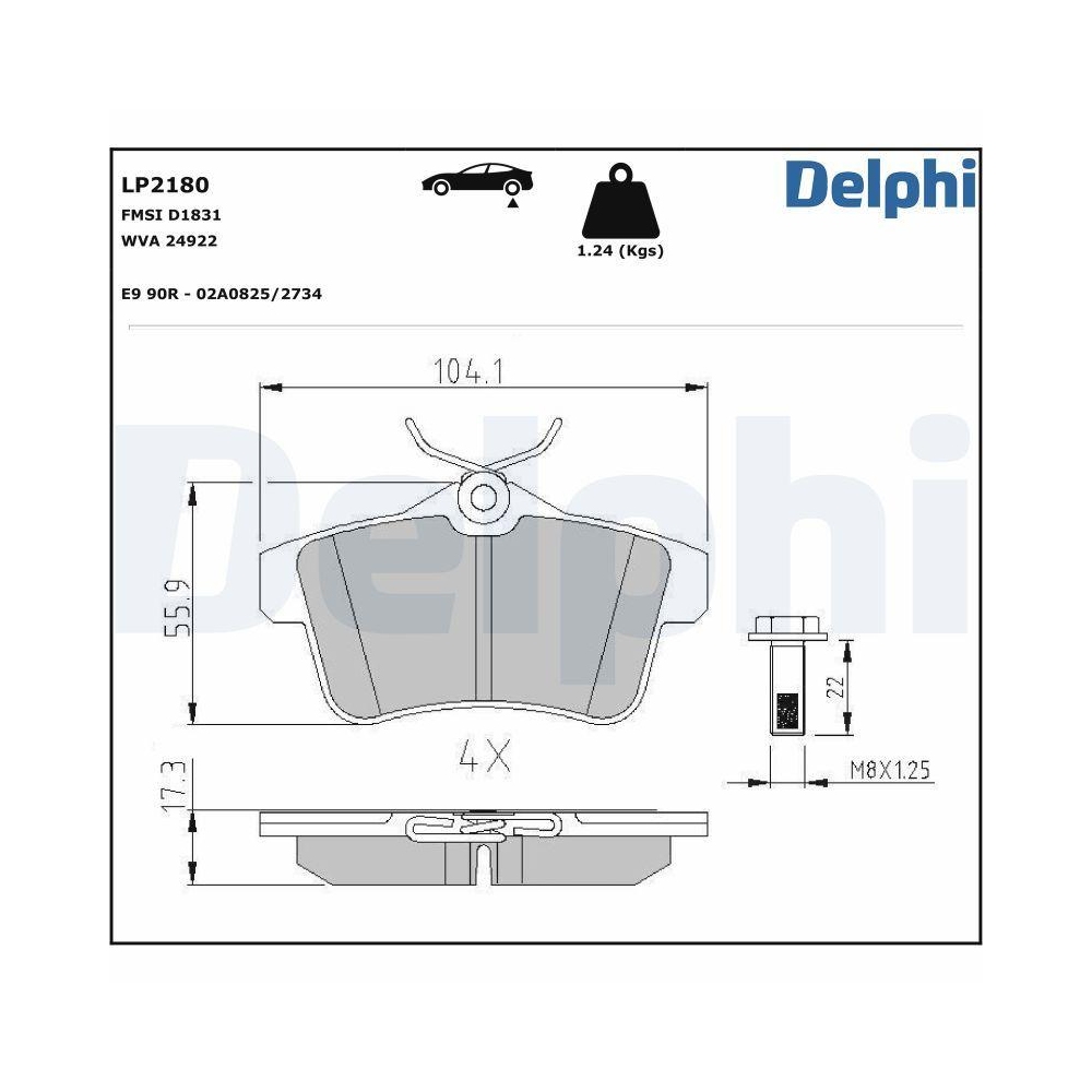 DELPHI LP2180 Bremsbelagsatz, Scheibenbremse f&uuml;r CITRO&Euml;N PEUGEOT DS, Hinterachse