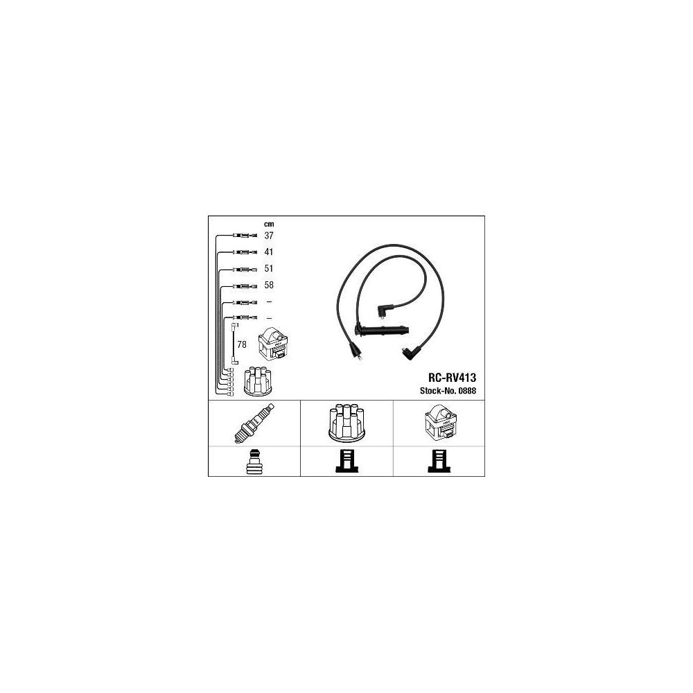 Zündleitungssatz NGK 0888 für MG ROVER, für Fahrzeuge mit Zündverteiler