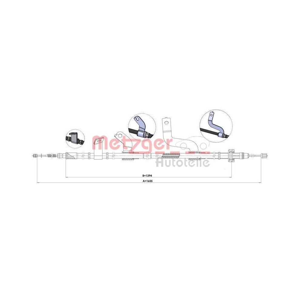Seilzug, Feststellbremse METZGER 1.KI015 f&uuml;r HYUNDAI KIA, hinten rechts