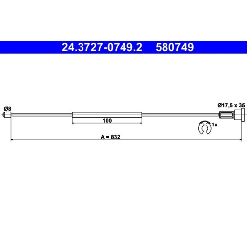 Seilzug, Feststellbremse ATE 24.3727-0749.2 f&uuml;r OPEL VAUXHALL, hinten rechts
