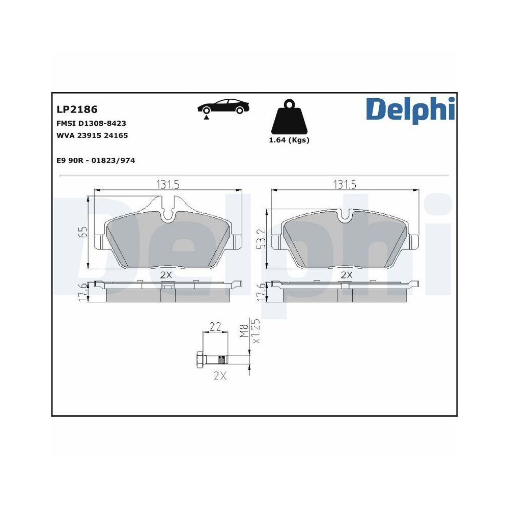 DELPHI LP2186 Bremsbelagsatz, Scheibenbremse f&uuml;r BMW MINI, Vorderachse