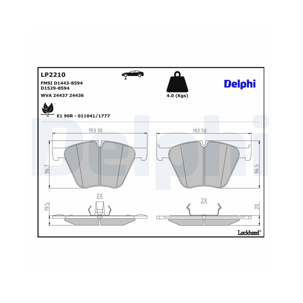 DELPHI LP2210 Bremsbelagsatz, Scheibenbremse f&uuml;r BMW, Vorderachse