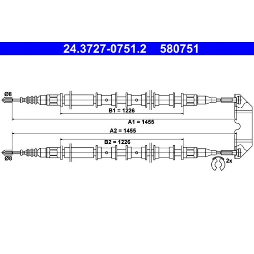 Seilzug, Feststellbremse ATE 24.3727-0751.2 f&uuml;r OPEL VAUXHALL, mitte