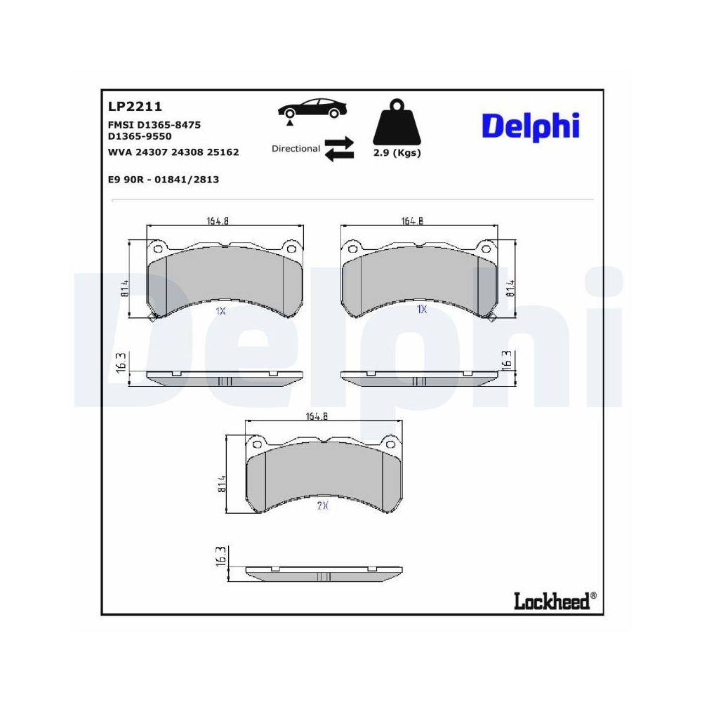 DELPHI LP2211 Bremsbelagsatz, Scheibenbremse f&uuml;r LEXUS, Vorderachse