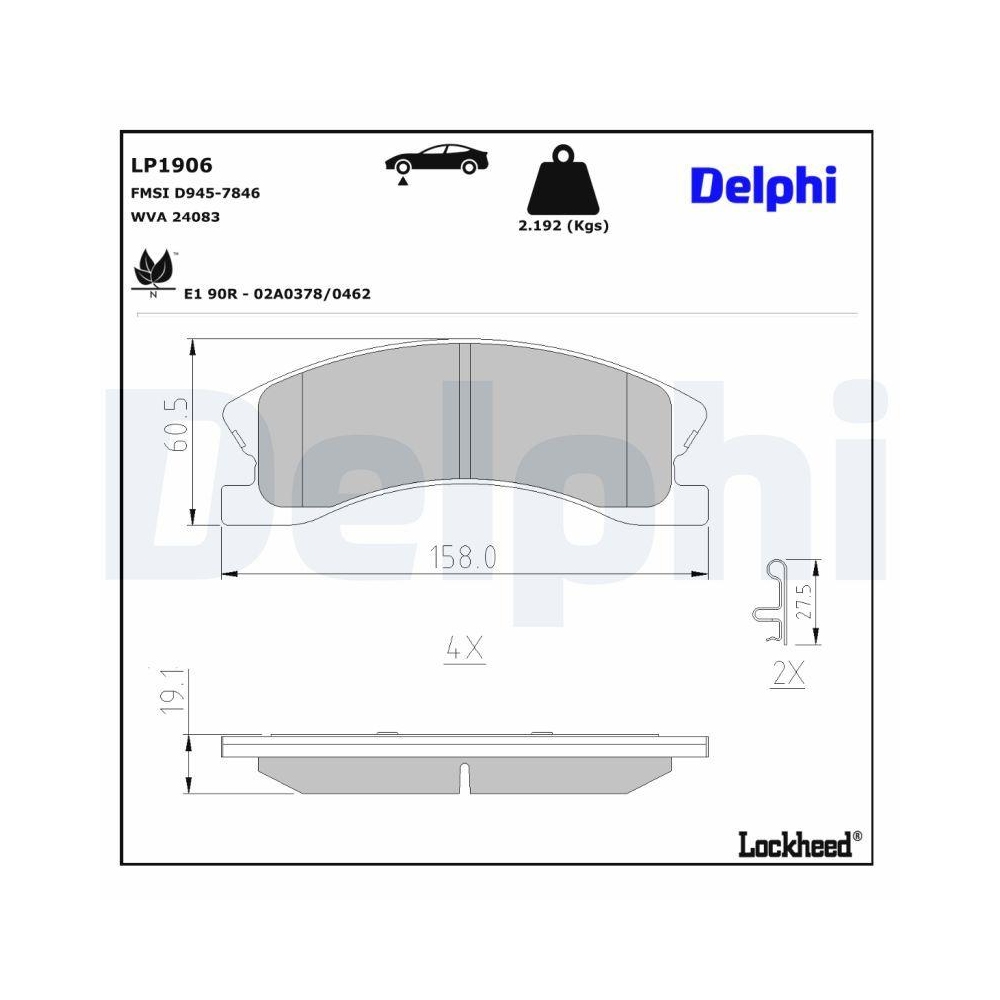 DELPHI LP1906 Bremsbelagsatz, Scheibenbremse f&uuml;r JEEP, Vorderachse