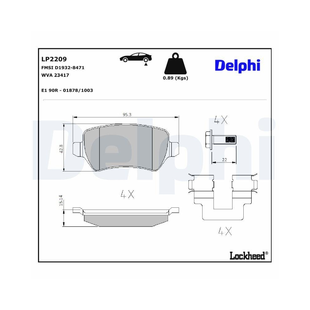 DELPHI LP2209 Bremsbelagsatz, Scheibenbremse für OPEL VAUXHALL, Hinterachse