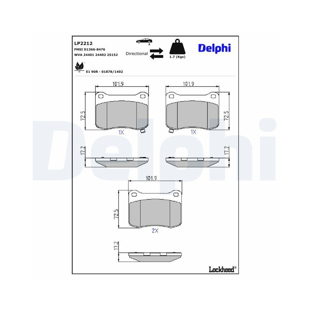 DELPHI LP2212 Bremsbelagsatz, Scheibenbremse f&uuml;r LEXUS, Hinterachse