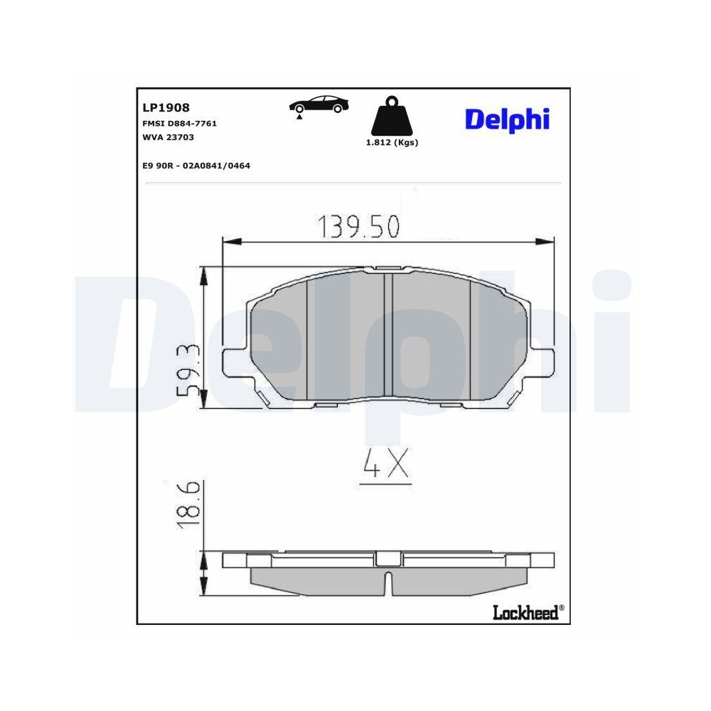 DELPHI LP1908 Bremsbelagsatz, Scheibenbremse f&uuml;r TOYOTA LEXUS, Vorderachse