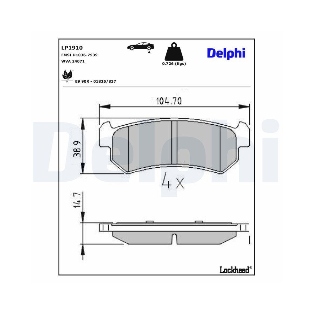 DELPHI LP1910 Bremsbelagsatz, Scheibenbremse für SUZUKI CHEVROLET DAEWOO