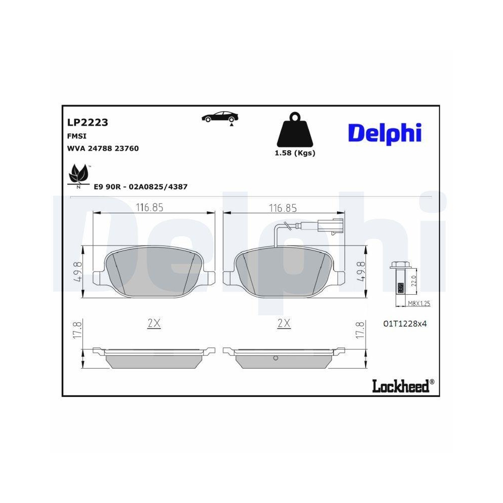 DELPHI LP2223 Bremsbelagsatz, Scheibenbremse f&uuml;r ALFA ROMEO, Hinterachse