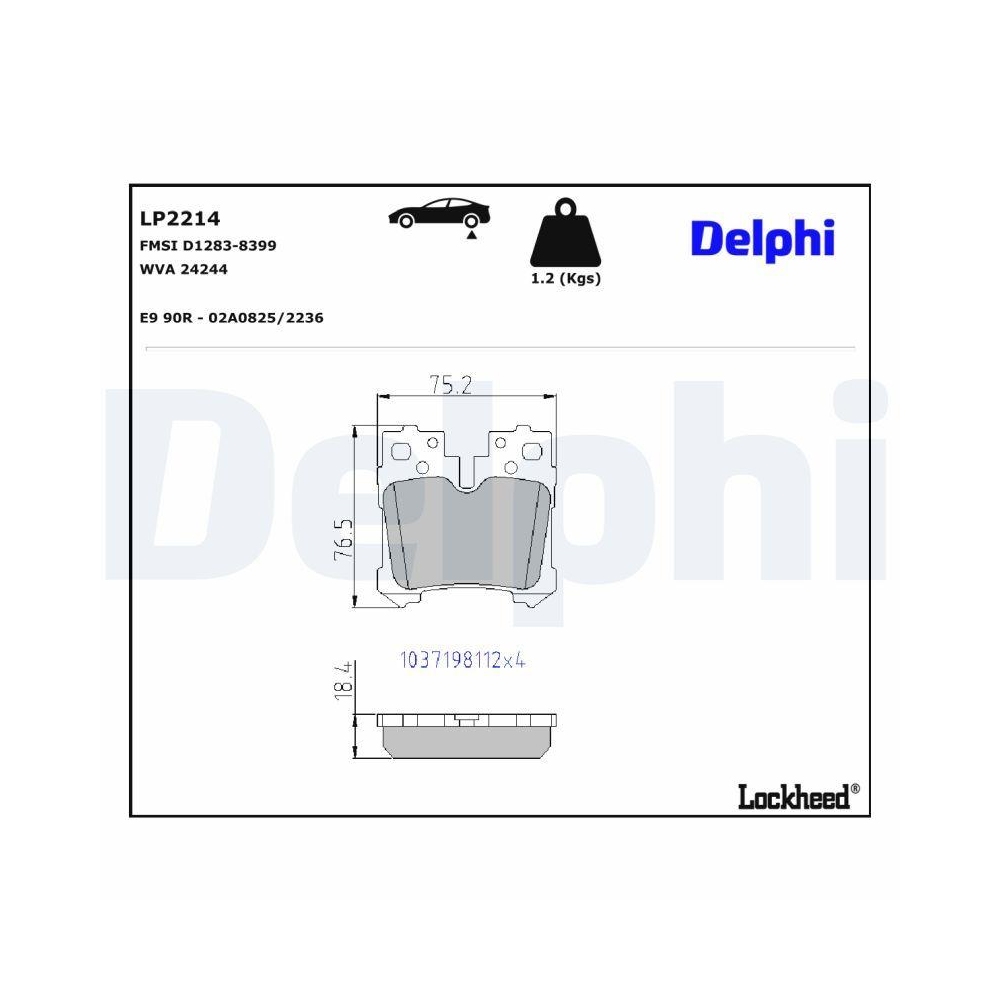 DELPHI LP2214 Bremsbelagsatz, Scheibenbremse f&uuml;r TOYOTA LEXUS, Hinterachse
