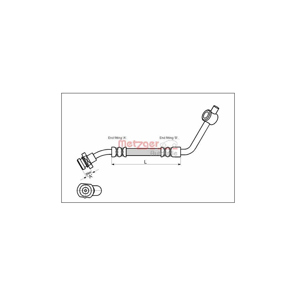 Bremsschlauch METZGER 4112529 f&uuml;r FORD NISSAN, Vorderachse links