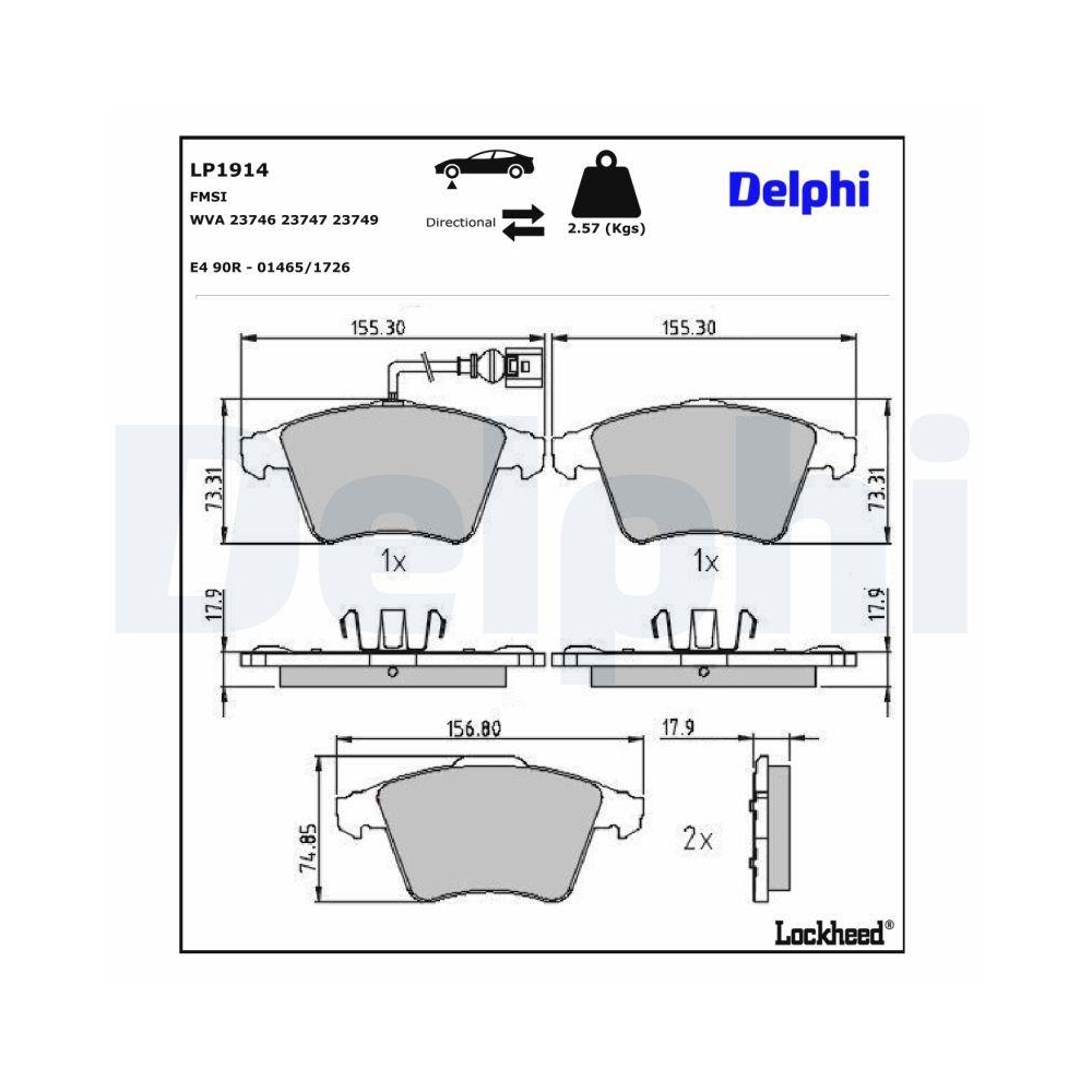 DELPHI LP1914 Bremsbelagsatz, Scheibenbremse f&uuml;r VW, Vorderachse
