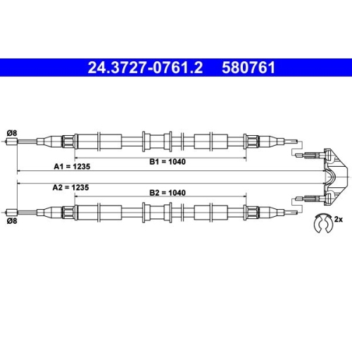 Seilzug, Feststellbremse ATE 24.3727-0761.2 f&uuml;r OPEL VAUXHALL, hinten