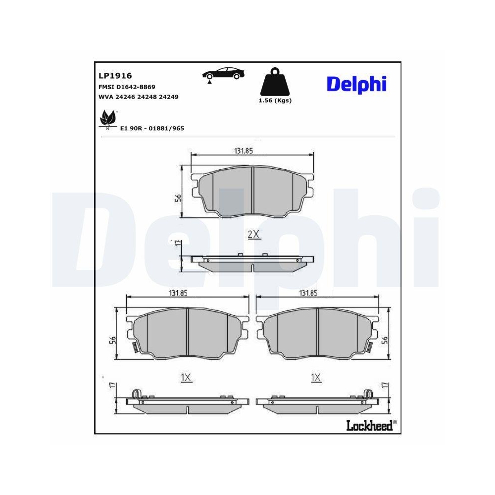 DELPHI LP1916 Bremsbelagsatz, Scheibenbremse f&uuml;r MAZDA, Vorderachse