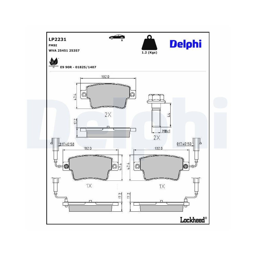 DELPHI LP2231 Bremsbelagsatz, Scheibenbremse f&uuml;r FIAT ABARTH, Hinterachse