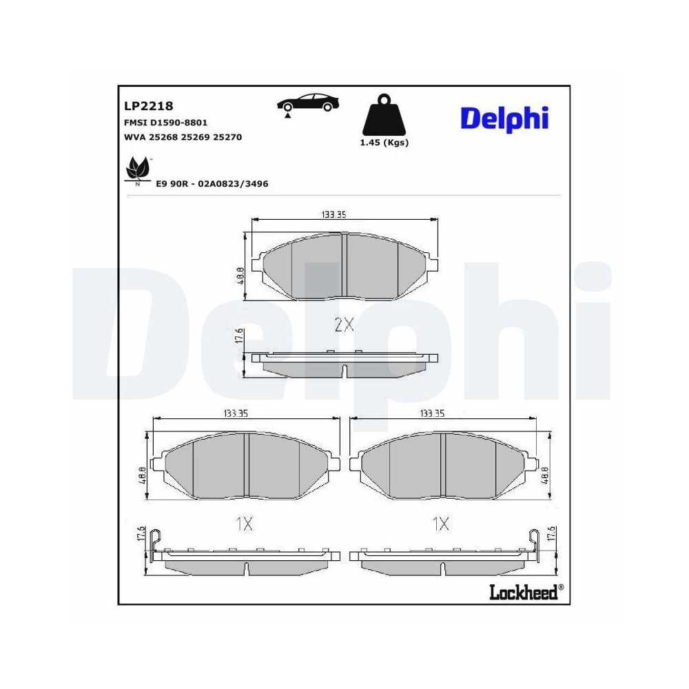 DELPHI LP2218 Bremsbelagsatz, Scheibenbremse f&uuml;r CHEVROLET, Vorderachse