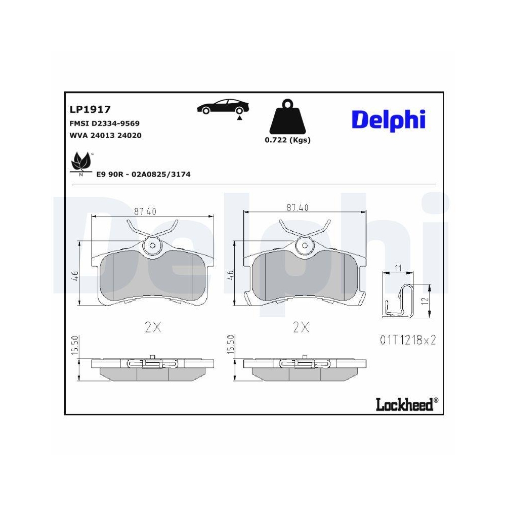 DELPHI LP1917 Bremsbelagsatz, Scheibenbremse f&uuml;r TOYOTA, Hinterachse