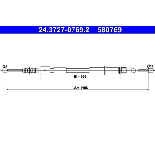 Seilzug, Feststellbremse ATE 24.3727-0769.2 f&uuml;r OPEL VAUXHALL, hinten links