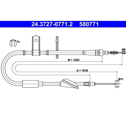 Seilzug, Feststellbremse ATE 24.3727-0771.2 f&uuml;r OPEL SUZUKI VAUXHALL