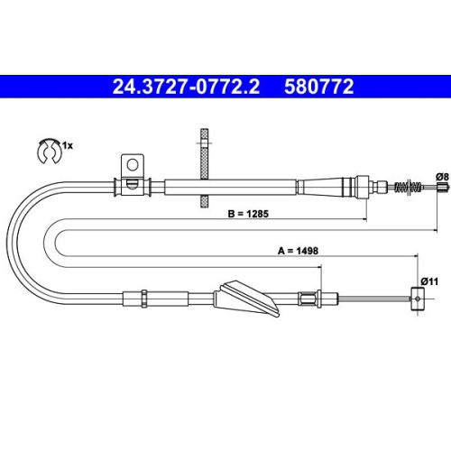 Seilzug, Feststellbremse ATE 24.3727-0772.2 für OPEL VAUXHALL, hinten rechts