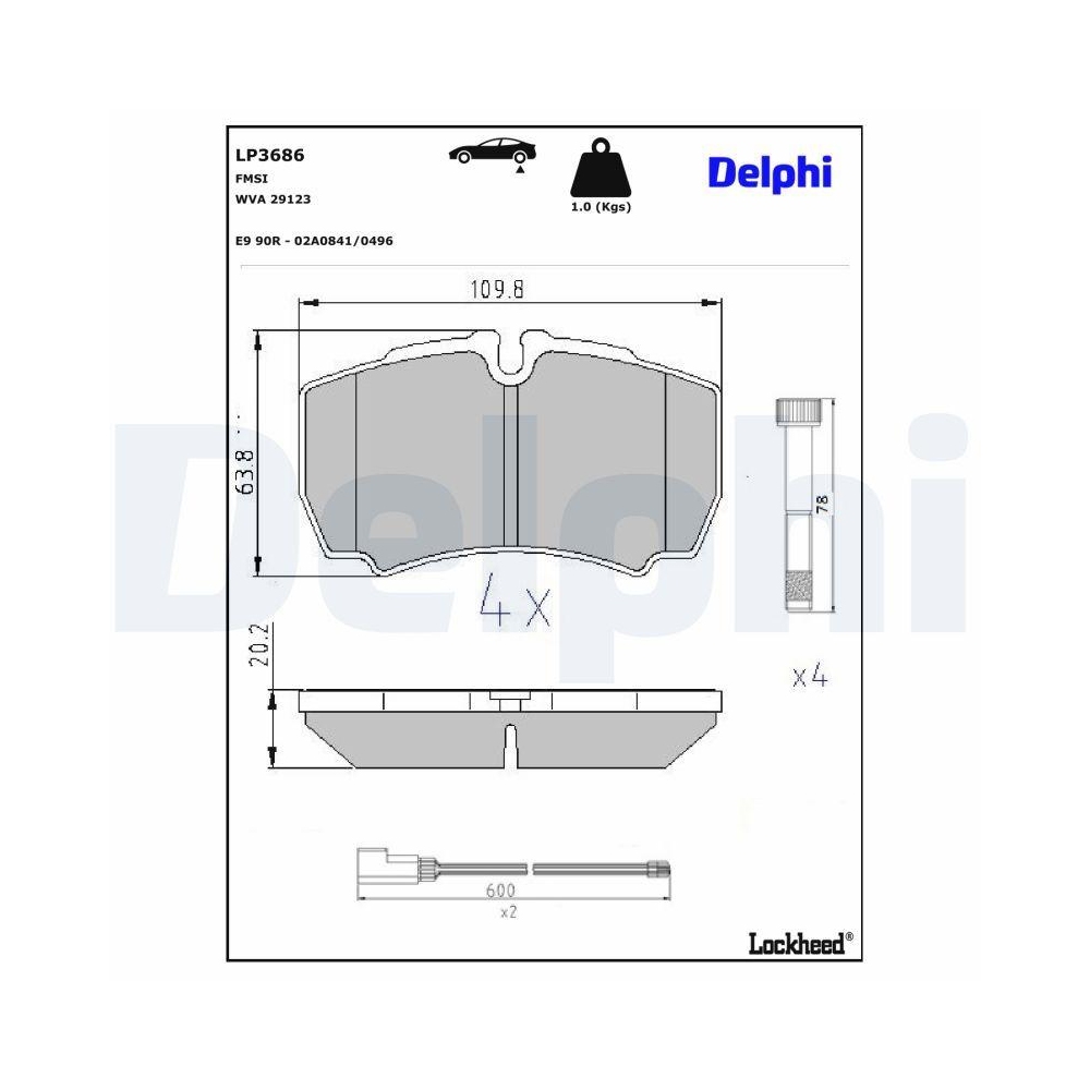 DELPHI LP3686 Bremsbelagsatz, Scheibenbremse f&uuml;r FORD, Hinterachse