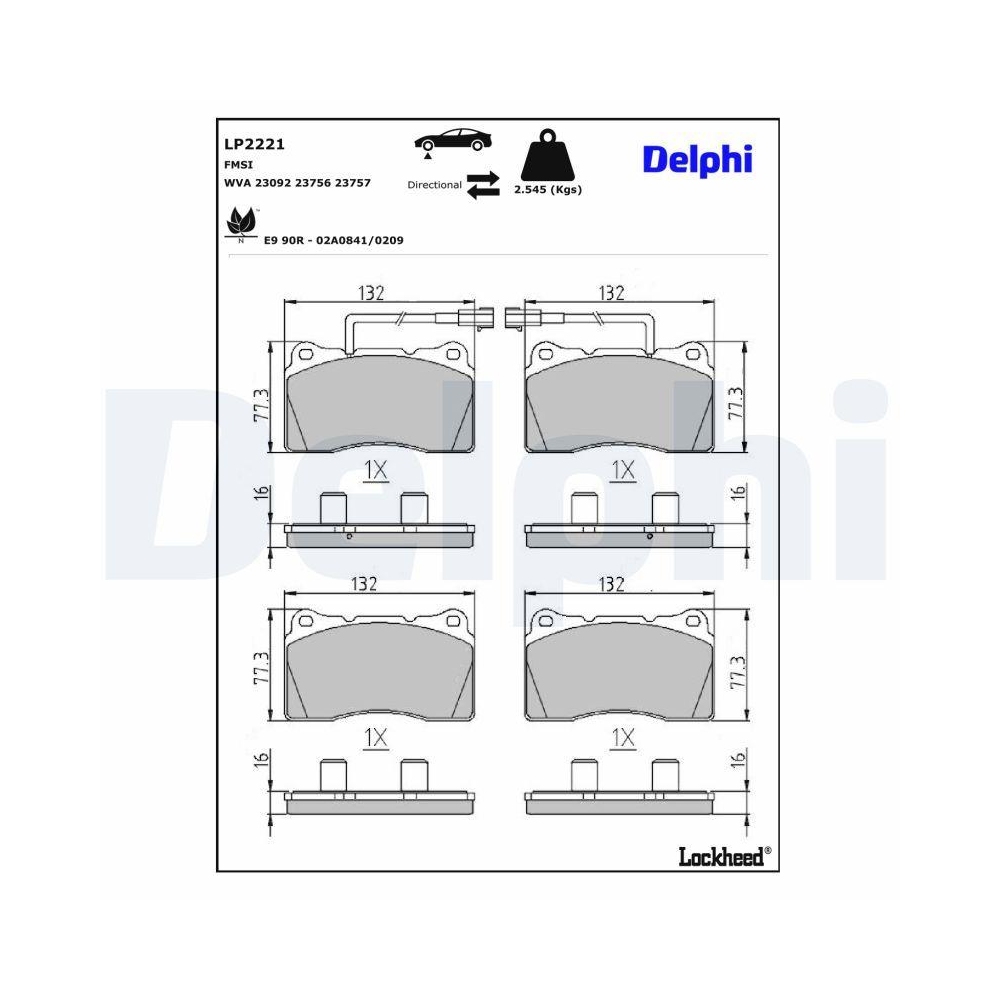DELPHI LP2221 Bremsbelagsatz, Scheibenbremse f&uuml;r ALFA ROMEO, Vorderachse