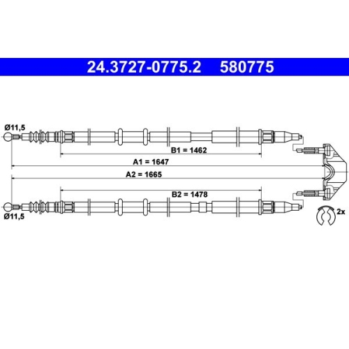 Seilzug, Feststellbremse ATE 24.3727-0775.2 f&uuml;r OPEL VAUXHALL, hinten