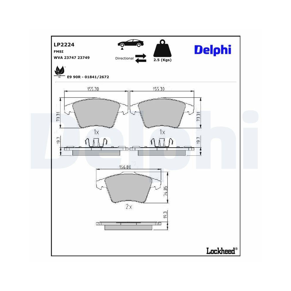 DELPHI LP2224 Bremsbelagsatz, Scheibenbremse f&uuml;r VW, Vorderachse