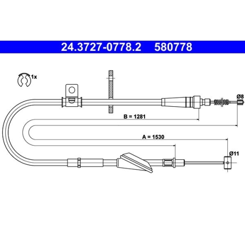 Seilzug, Feststellbremse ATE 24.3727-0778.2 f&uuml;r OPEL VAUXHALL, hinten rechts