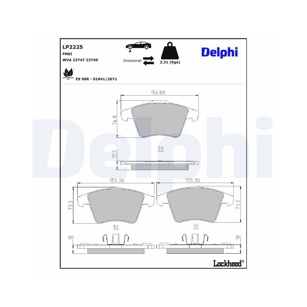 DELPHI LP2225 Bremsbelagsatz, Scheibenbremse f&uuml;r VW, Vorderachse
