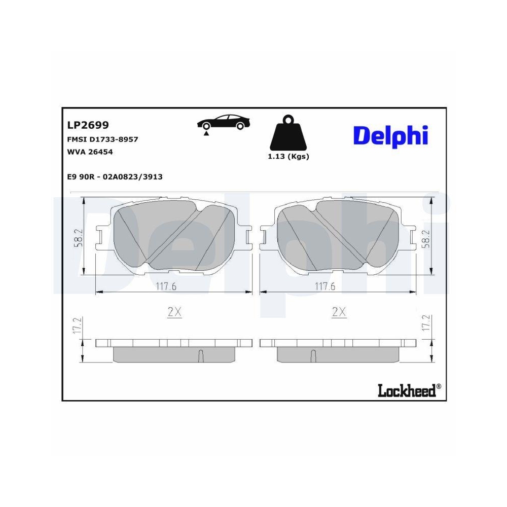 DELPHI LP2699 Bremsbelagsatz, Scheibenbremse f&uuml;r TOYOTA LEXUS, Vorderachse