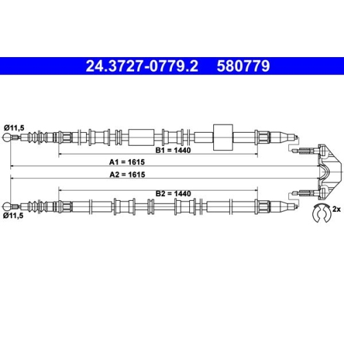 Seilzug, Feststellbremse ATE 24.3727-0779.2 f&uuml;r OPEL VAUXHALL, hinten