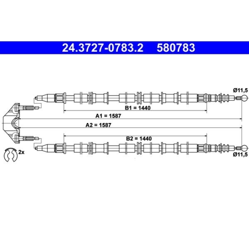 Seilzug, Feststellbremse ATE 24.3727-0783.2 für OPEL VAUXHALL, hinten