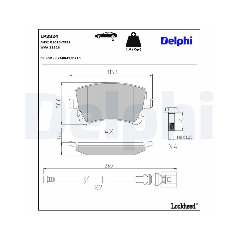DELPHI LP3824 Bremsbelagsatz, Scheibenbremse f&uuml;r BENTLEY, Hinterachse