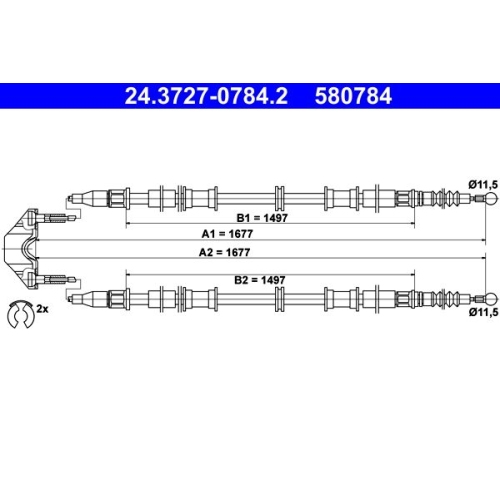 Seilzug, Feststellbremse ATE 24.3727-0784.2 f&uuml;r OPEL VAUXHALL, hinten