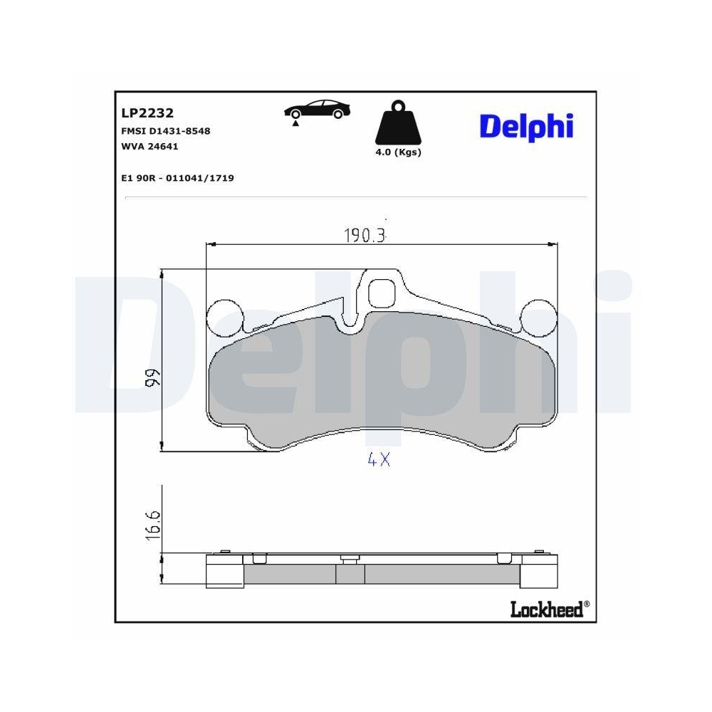 DELPHI LP2232 Bremsbelagsatz, Scheibenbremse f&uuml;r PORSCHE, Vorderachse