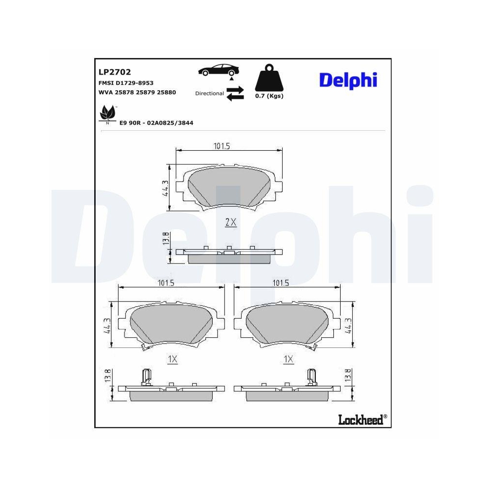 DELPHI LP2702 Bremsbelagsatz, Scheibenbremse f&uuml;r MAZDA MAZDA (CHANGAN)