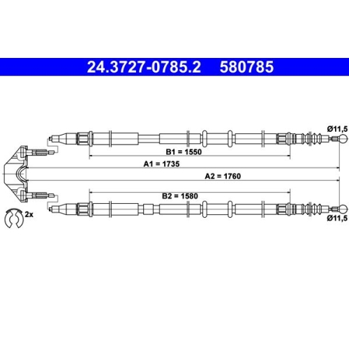 Seilzug, Feststellbremse ATE 24.3727-0785.2 für OPEL VAUXHALL, hinten