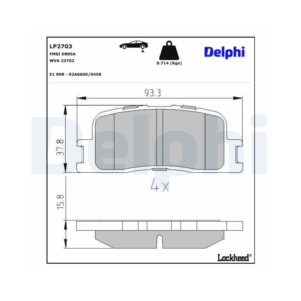 DELPHI LP2703 Bremsbelagsatz, Scheibenbremse f&uuml;r TOYOTA LEXUS, Hinterachse