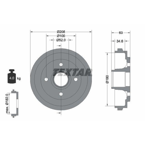 TEXTAR 94023900 Bremstrommel f&uuml;r NISSAN OPEL SUZUKI VAUXHALL, Hinterachse