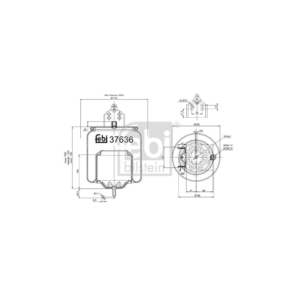 Federbalg, Luftfederung FEBI BILSTEIN 37636 für VOLVO, Hinterachse links