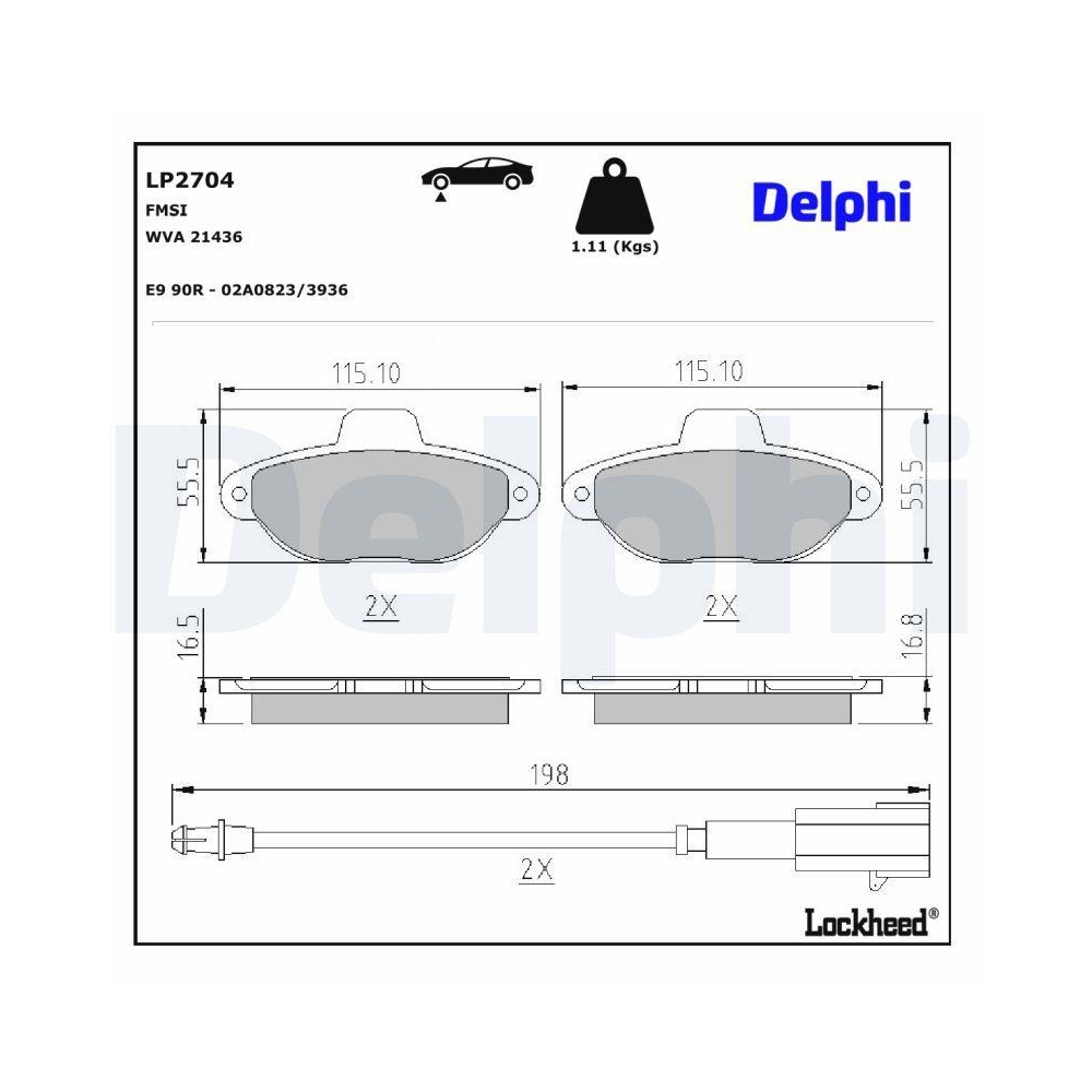 DELPHI LP2704 Bremsbelagsatz, Scheibenbremse f&uuml;r FORD, Vorderachse