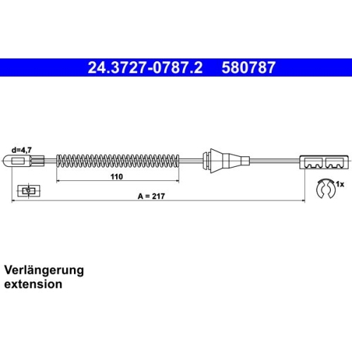 Seilzug, Feststellbremse ATE 24.3727-0787.2 f&uuml;r OPEL VAUXHALL, hinten