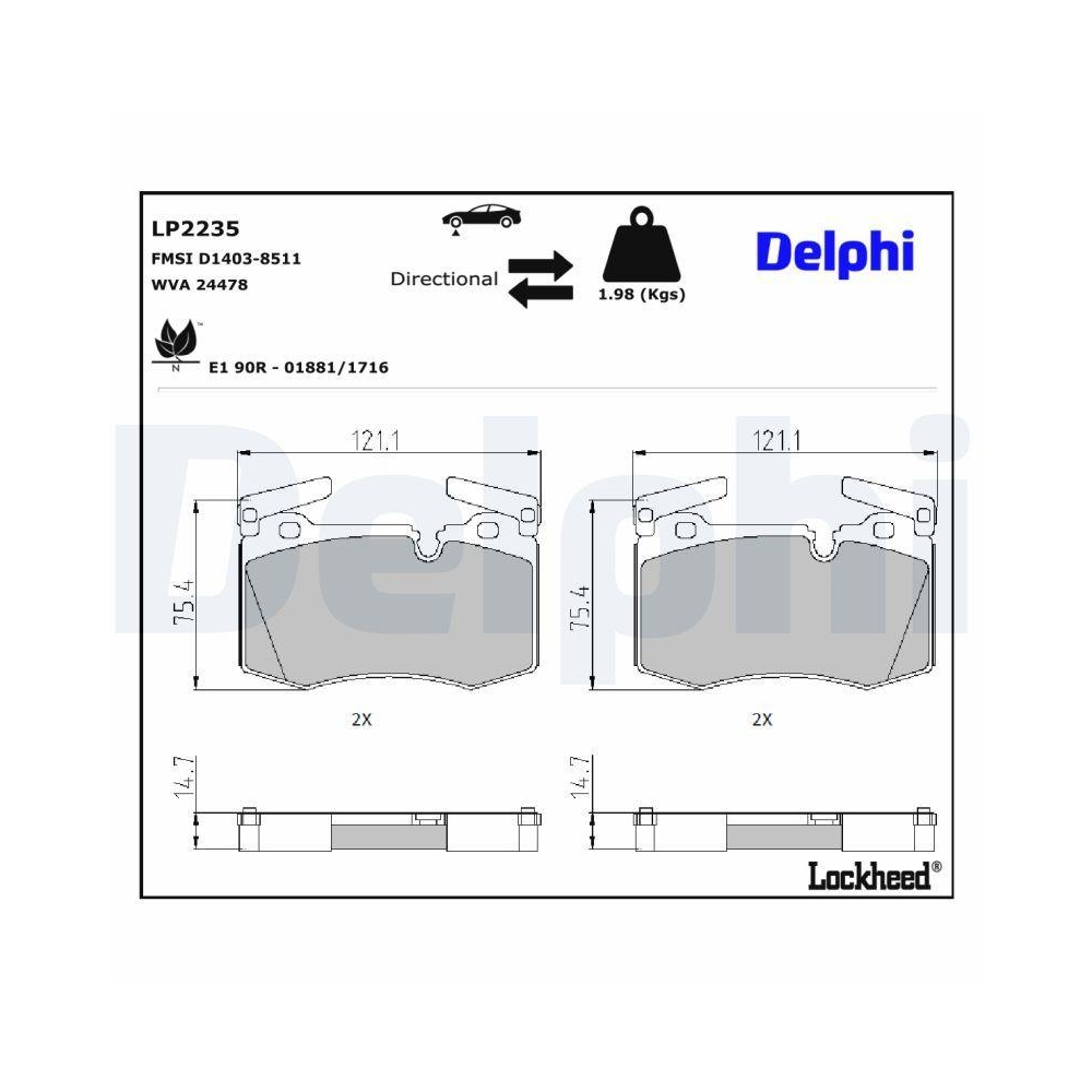 DELPHI LP2235 Bremsbelagsatz, Scheibenbremse f&uuml;r MINI, Vorderachse