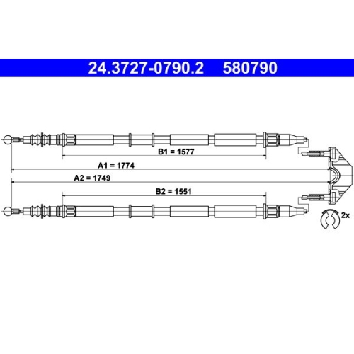 Seilzug, Feststellbremse ATE 24.3727-0790.2 f&uuml;r OPEL VAUXHALL, hinten